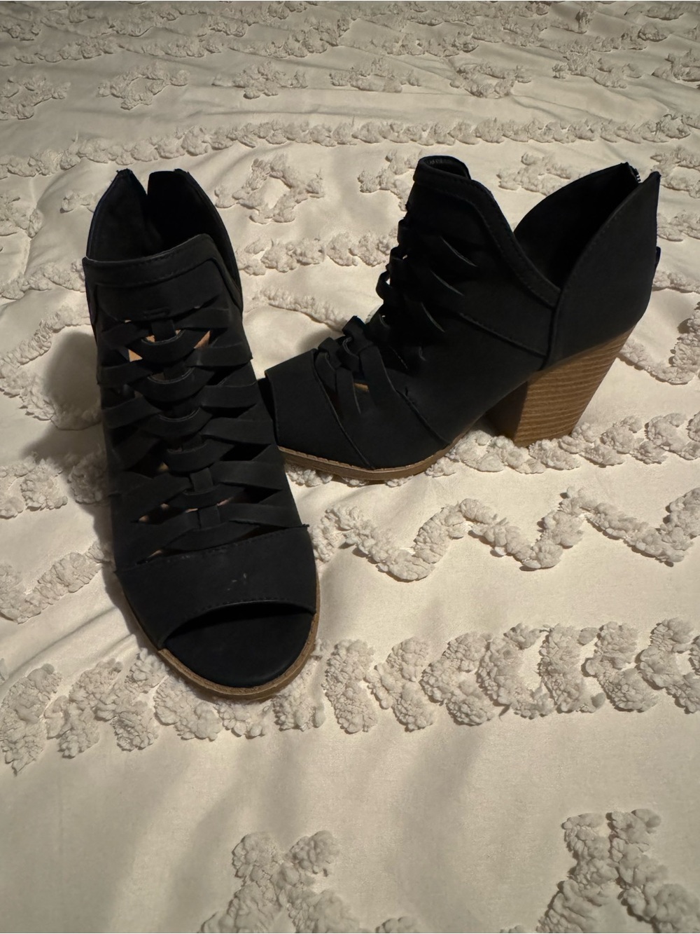 Maurices Black Open-Toe Cutout Lace-Up Block Heels